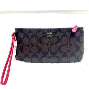 New! Coach Zip Top Large Wristlet Signature Canvas F65748 Msrp:$125.00